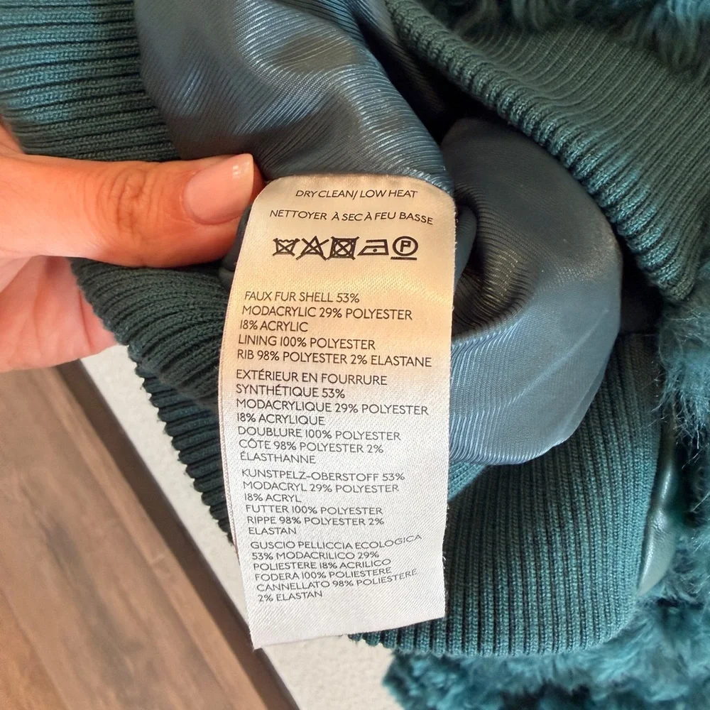 Anthropologie Teal Faux Fur Bomber Jacket - Picture 6 of 7